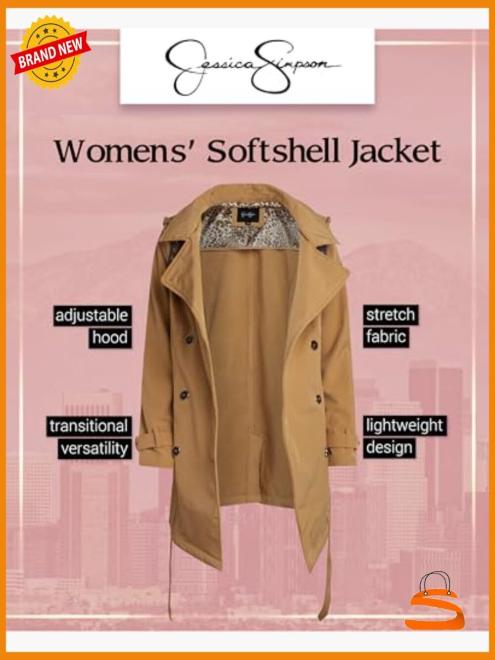 Trench Coat with Hood - Belted Softshell Jacket - Polar Fleece Lining - - Picture 3 of 7